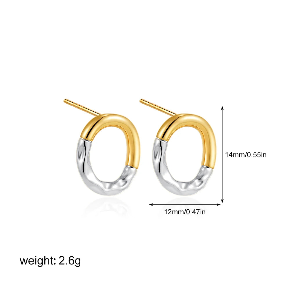 Geometric Stainless Steel Gold Sliver Color Bilayer Stud Earring for Women Irregular Metal Texture Fashion Jewelry Gift