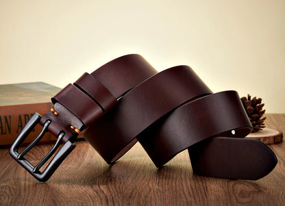 4.3cm Wide Thick Real Cowskin Genuine Leather Belt For Men High Quality Casual Male Belt Double Pin Buckle Cowboy Business Strap