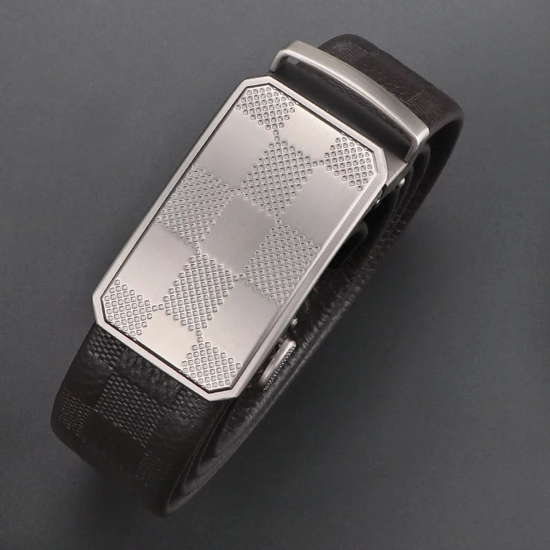 Men's Top Layer Cowhide Ratchet Belt with Scratch Resistant Alloy Automatic Buckle - Business Style Durable Dress Belt