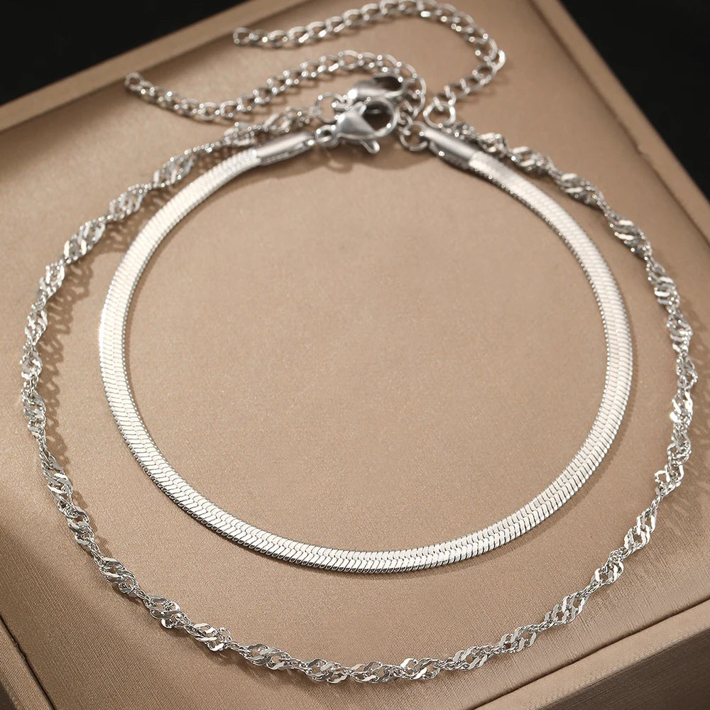 Stainless Steel Anklet Simple Popular Multi-Layer Chain Lovely Carved Delicate Anklet For Women Jewelry Party Gifts Daily Wear