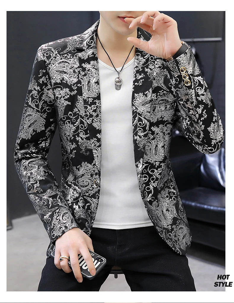 2025 New Men's Blazer Fashion Casual Boutique Business Bronzing Design Evening Dress Suit / Male Slim Fit Blazers Jacket Coat