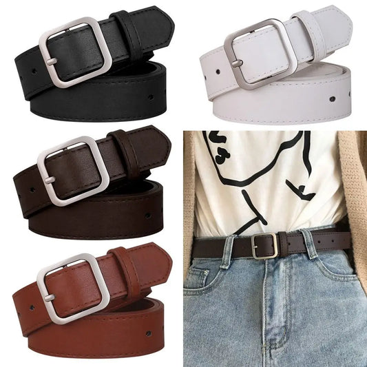 PU Leather Belt For Women Square Buckle Pin Buckle Jeans Black Belt Chic Luxury Brand Fancy Vintage Strap Female Waistband