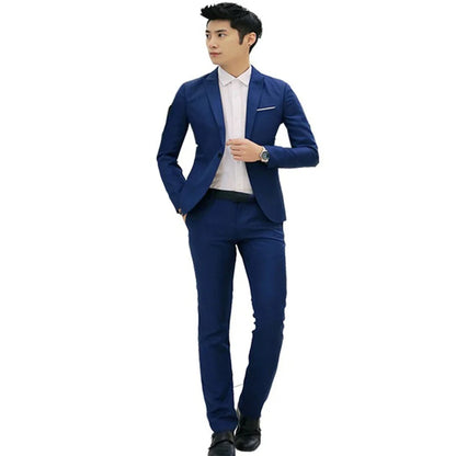 2pcs Coat Pants Men Suit Formal Blazer M~2XL Party Polyester Tuxedos Wedding Business Suit Coat + Pants Comfortable (no shoe)