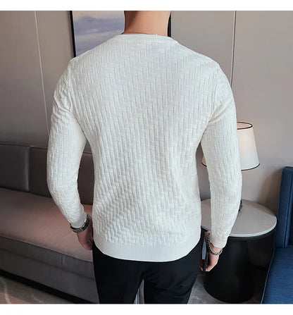 2025 Brand Clothing Men Autumn And Winter High Quality Knitting Sweater Male Slim Fit Plaid Pullover Tight Sweater With o-Neck