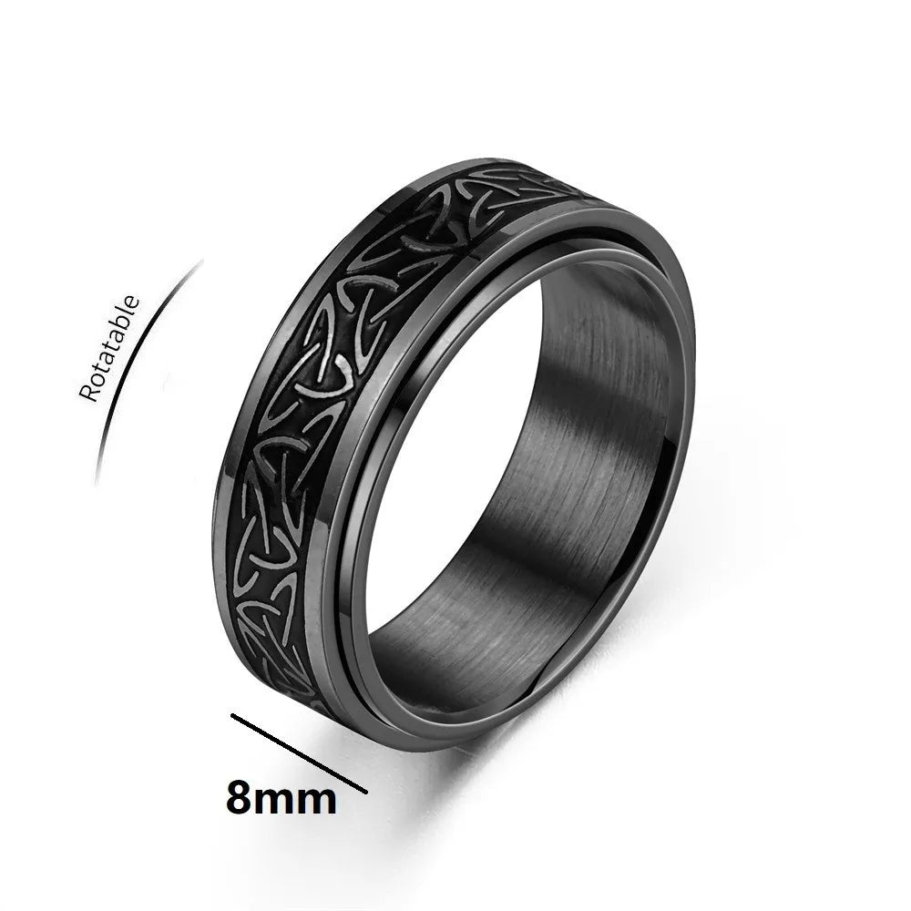 Punk Viking Script Stainless Steel Rotating Fidget Rings Men For Anxiety Worry Stress Relief  Metal Rock Band Ring Spinner