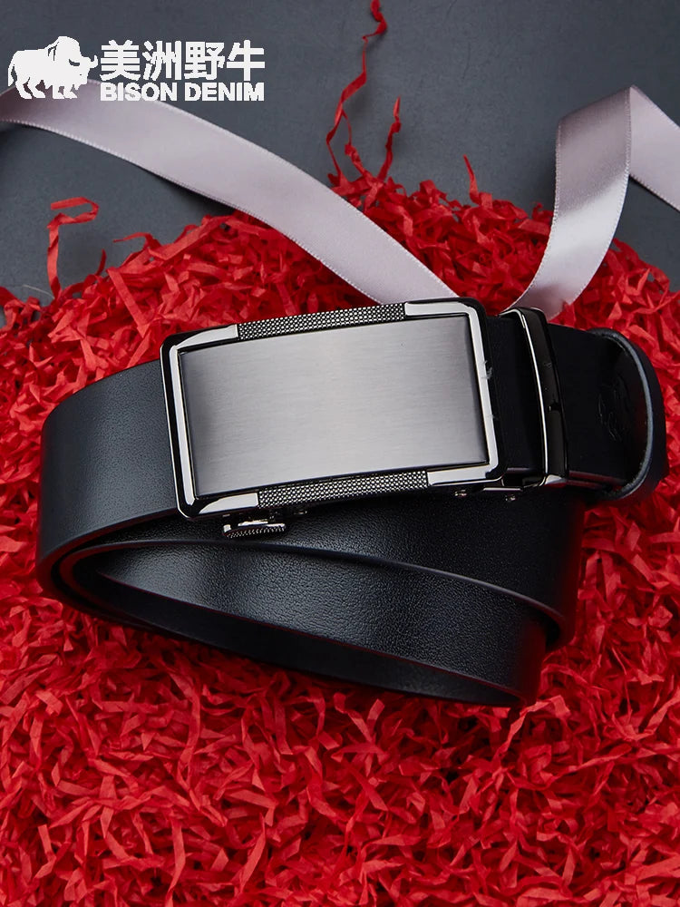 BISON DENIME Male Belts  Automatic Alloy Buckle Business Casual Men Waist Strap Fashion Cow Genuine Leather Belt Free Shipping