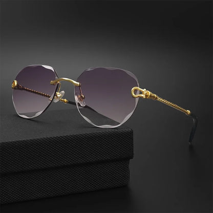 Luxury Polygon Gradient Sunglasses Women New Metal Curved Temples Eyewear Ocean Rimless Fashion Sun Glasses Ladies UV400