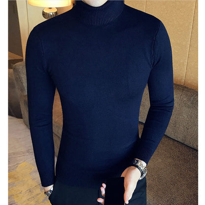 Mens Turtleneck Sweaters Winter Warm Knit Pullover Korean Cotton Solid Color Casual Slim Sweater Male Clothing Bottoming Shirt