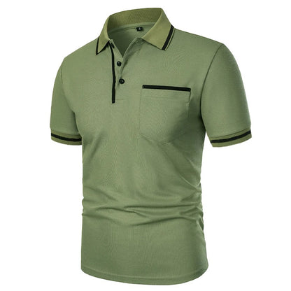 New Men's Short Sleeve Polo Shirts Solid Color Casual T-shirt Summer Trendy Breathable Loose Basic Splice Top Pockets Men Shirts