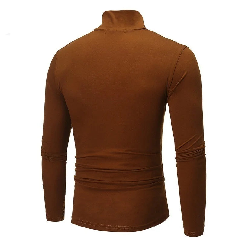 New Fashion Base Tee Shirt Men Slim Fit Knit High Neck Pullover Turtleneck Sweater Tops Shirt