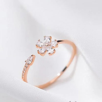 Luxury Zircon Flower Opening Rings for Women Cubic Zirconia Rose Cherry Blossom Tulip Adjustable Finger Ring Wedding Jewelry