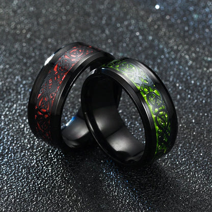 2023 Fashion Men Stainless Steel Dragon Ring Inlay Purple Black Carbon Fiber Ring Wedding Band Jewelry 8MM