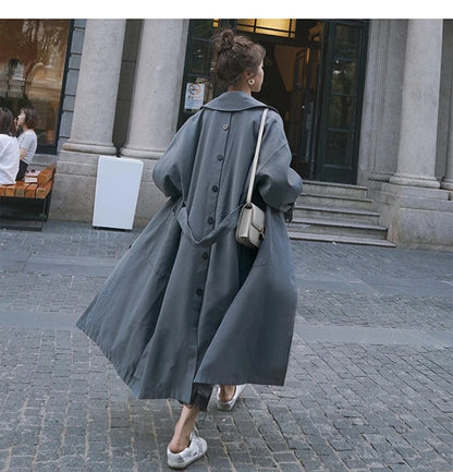 Lautaro Spring Autumn Extra Long Flowy Oversized Casual Trench Coat for Women Belt Double Breasted Loose Korean Fashion 2025