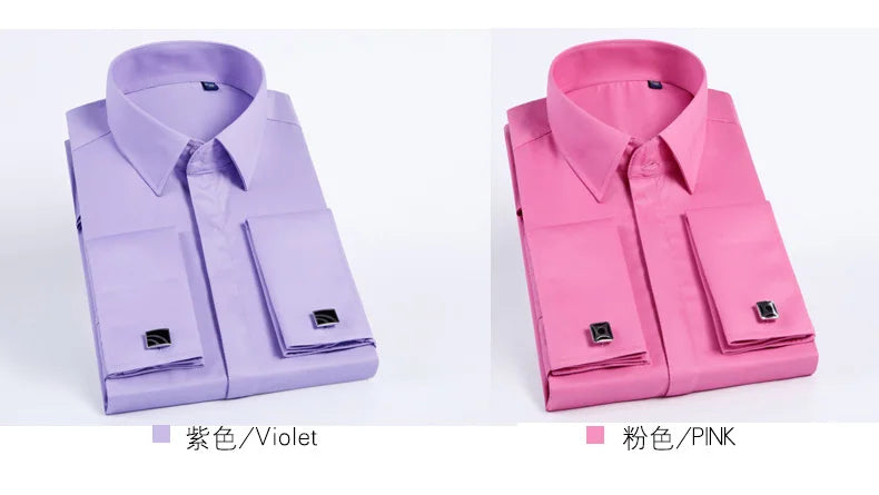 Men's French cufflink shirt with long sleeves slim fit concealed buttons solid color high-end wedding dress formal men's