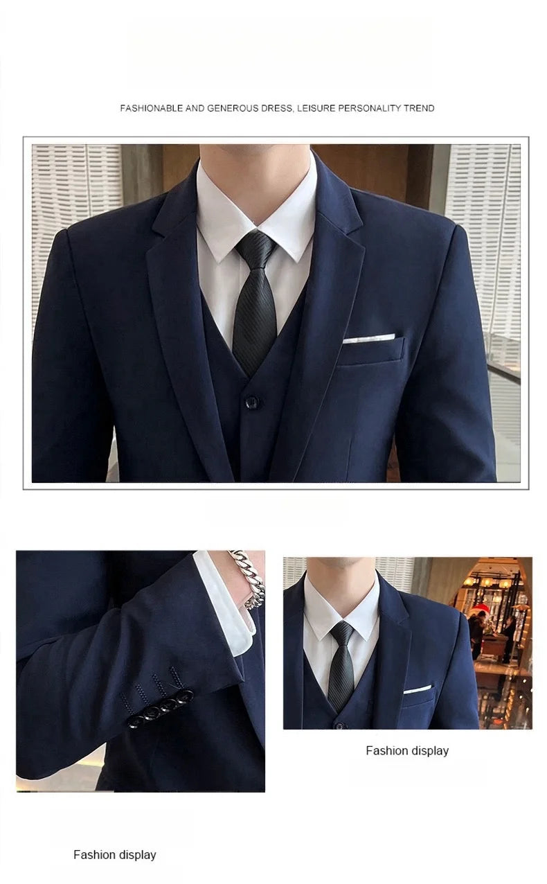 Luxury Business Suits for Men 3 Piece 2025 Groom Tuxedo Wedding Suits Best Man Groomsmen Formal Party Suit Male Trajes De Hombre