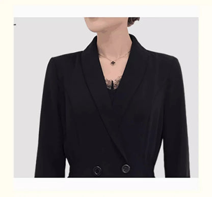 Lautaro-Long Black Fitted Trench Coat for Women, Chic Stylish, Single Breasted, Luxury Designer Clothing, Spring, Elegant