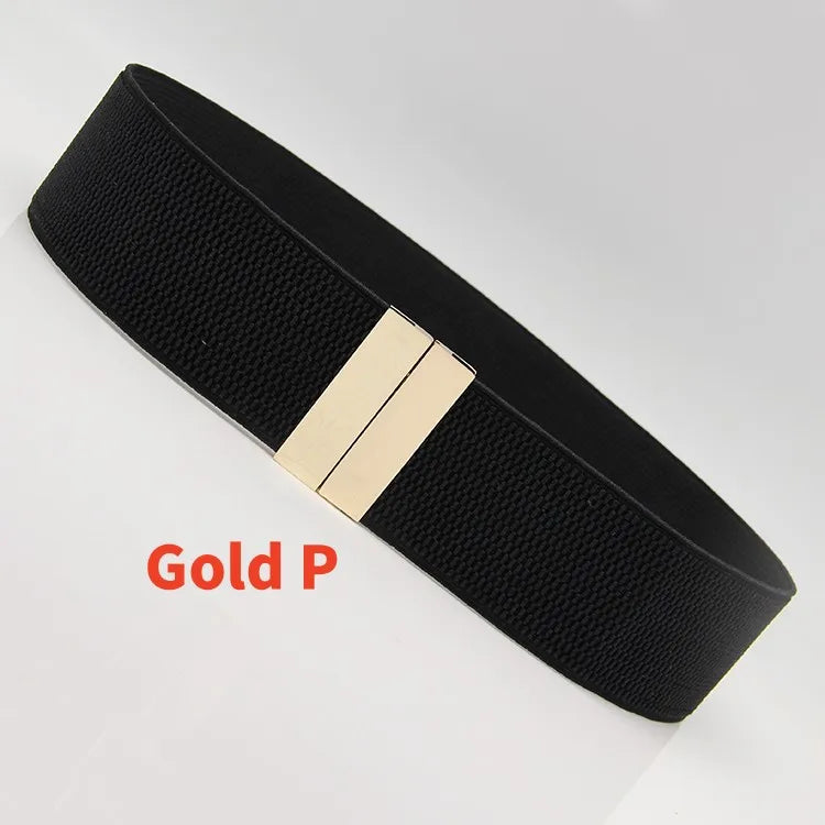 New Wide Elastic Black Belt Dress Stretch Waist Belts Women Dress Coat Accessories Waistband Corset Waist Metal Buckle Lady