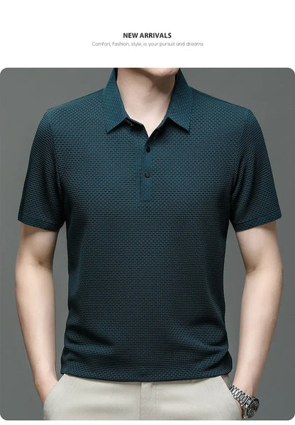 Waffle Ice Silk Short Sleeved Men's Polo Shirtsweat Absorbing Casual Shirtcool and Breathable New Style High-quality Busin