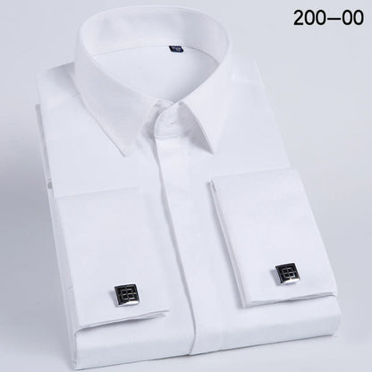 Men's French cufflink shirt with long sleeves slim fit concealed buttons solid color high-end wedding dress formal men's