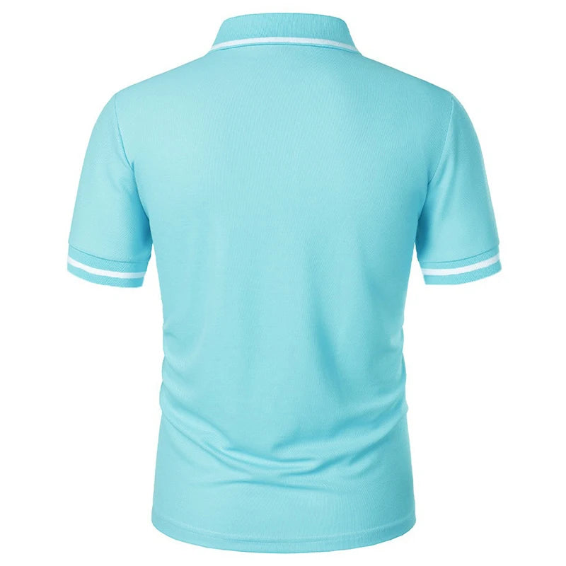 New Men's Short Sleeve Polo Shirts Solid Color Casual T-shirt Summer Trendy Breathable Loose Basic Splice Top Pockets Men Shirts