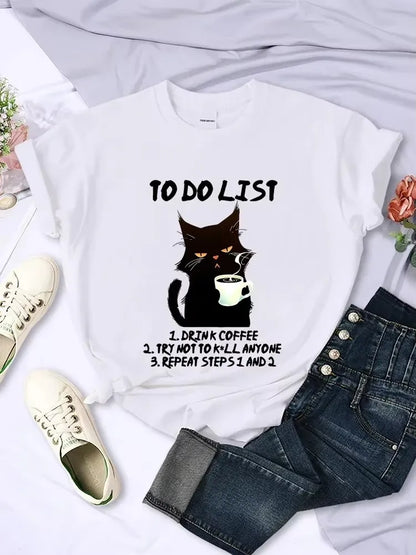 I Want Coffee T Shirt Women Funny Cat Tshirt Summer Short Sleeve Y2k Tops Fashion Hip Hop Tees Clothes