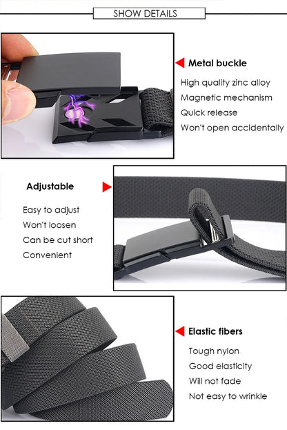 VATLTY Magnetic Elastic Belt Men Alloy Buckle Quick Release Unisex Thin Belt 34mm Brown Belt Male Female Jeans Waistband Girdles