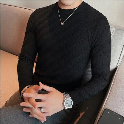 2025 Brand Clothing Men Autumn And Winter High Quality Knitting Sweater Male Slim Fit Plaid Pullover Tight Sweater With o-Neck