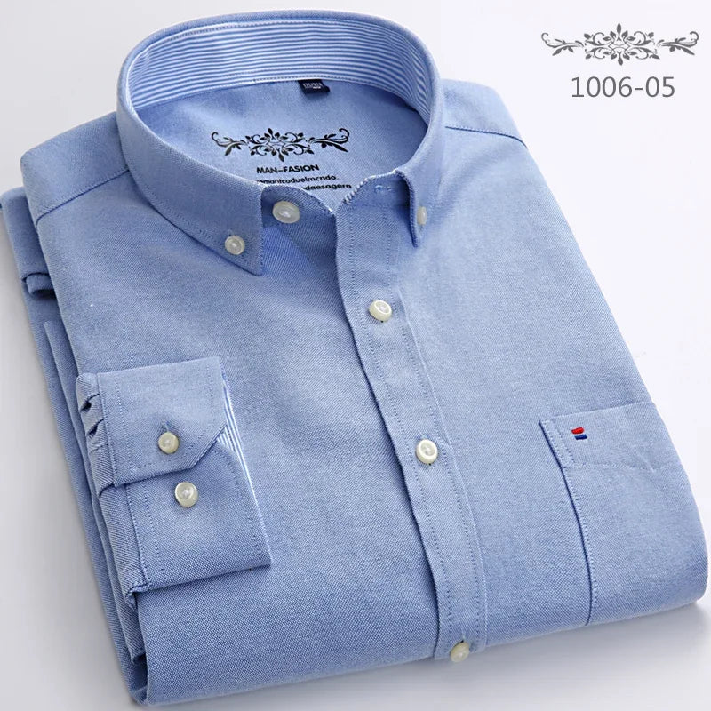 New in shirt Cotton long-sleeve shirts for men slim fit formal plain tops single pocket solid color office tops fashion clothes