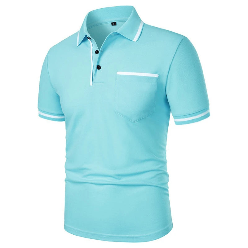 New Men's Short Sleeve Polo Shirts Solid Color Casual T-shirt Summer Trendy Breathable Loose Basic Splice Top Pockets Men Shirts