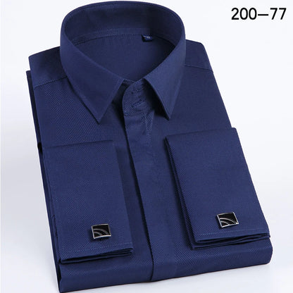 Men's French cufflink shirt with long sleeves slim fit concealed buttons solid color high-end wedding dress formal men's