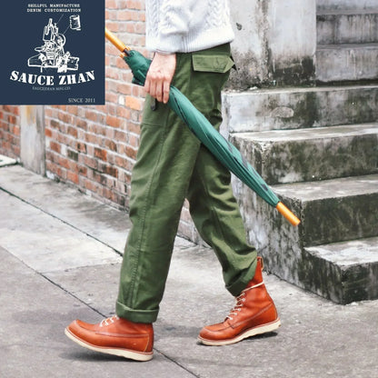 SauceZhan OG107 Fatigue Utility Pants Military Pants VINTAGE Classic Olive Sateen Men's Baker Pants Satin Cotton Straight Fit