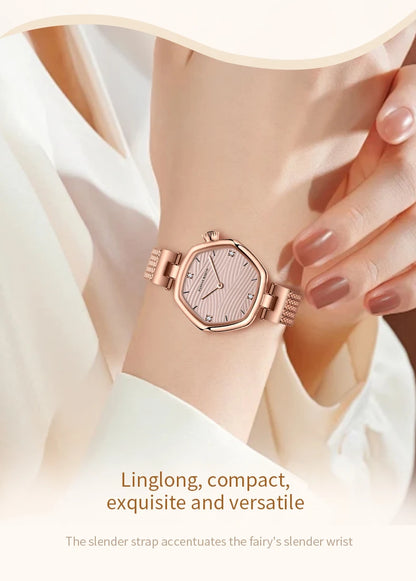 Hannah Martin Top Brand Women Stainless Steel Mesh With White Rose Gold Clock Original Japanese Quartz Movement Luxury Watches