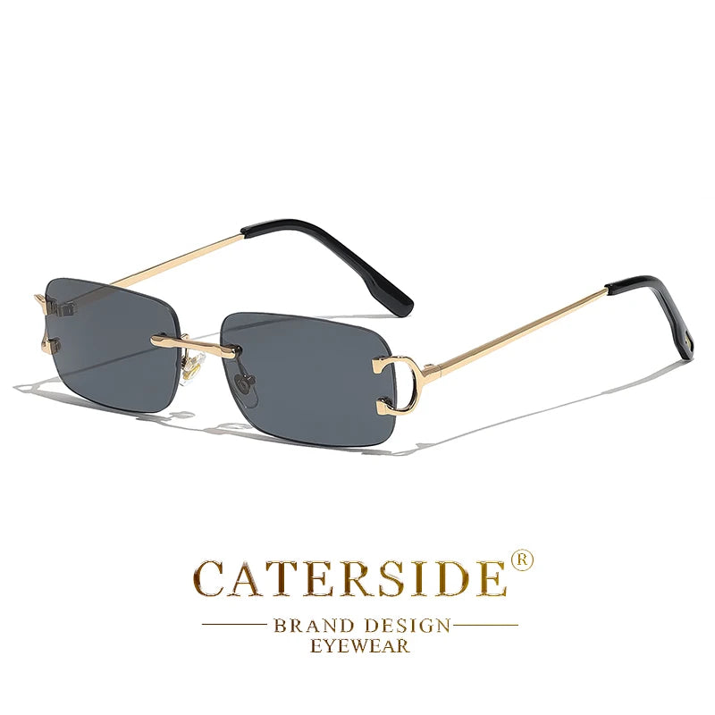 CATERSIDE Rectangular Sunglasses Men Rimless White Copper Small Square Sun Glasses For Women Gradient Lens Outdoor Eyewear UV400