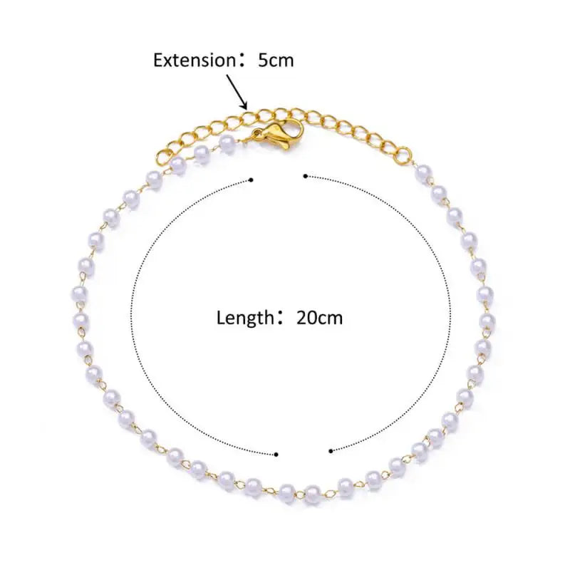 Anklets for Women Summer Beach Accessories Stainless Steel Imitation Pearl Chain Anklet Gold Color Leg Bracelets Bodychain Gifts