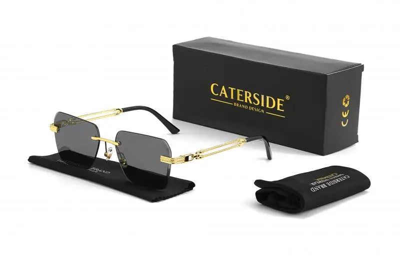 Caterside Rimless Pilot Sunglasses Men Square Metal Frame Women Glasses Travel Party Business UV400 Eyewear Choice for Gifts