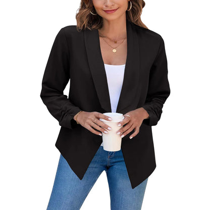 Summer Black Blazers Women 2025 Female Office Lady Nine Quarter Blazer Open Stitch Womens Slim Coats Femme Ladies Notched Tops