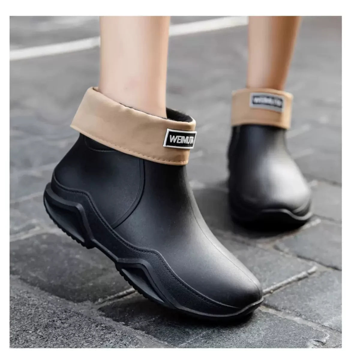 New Rain Shoes Ankle Women Waterproof Shoes Rain Boots Men Anti-slip Wear-resistant Plush Fashion Kitchen Summer Winter