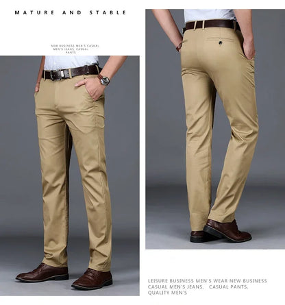 Summer Thin Men's Slim Suit Pants Fashion Business Casual Cotton Green Black Khaki Trousers Male Brand Clothing 30-40