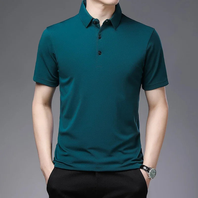 2024 Men's New Solid Color Business Casual POLO Shirt Summer Fashion Casual Short Sleeve Comfortable and Breathable Top