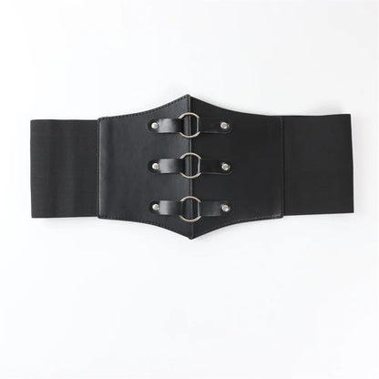 Fashionable Gothic Corset Belt Triple Buckle with Black Rivet Studs Elastic Waspie Waistband for Punk Women Perfect for Coats