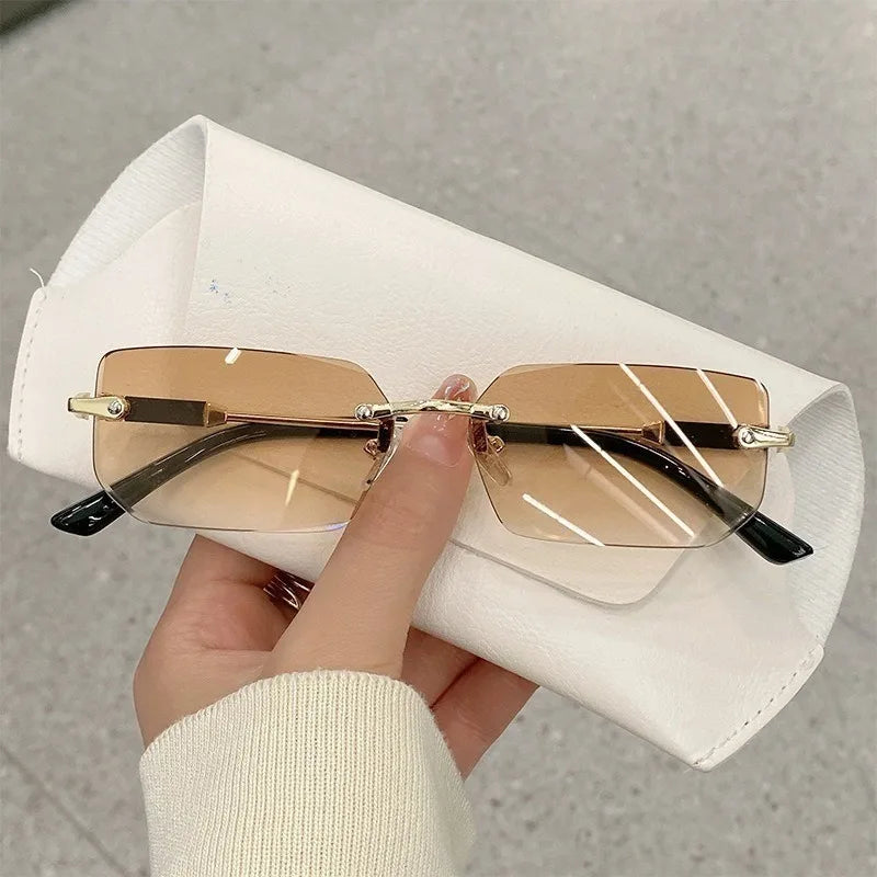 Retro Sunglasses Men Brand Designer Fashion Rimless Sun Glasses Shades Cutting Lens Ladies Frameless Eyeglasses