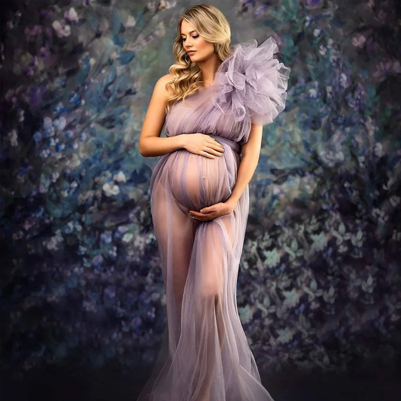 Sexy Tulle Maternity Photo Dresses Off Shoulder Pregnancy Shooting Dress Long Pregnant Photography Session Maxi Gowns For Women