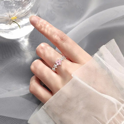 Luxury Zircon Flower Opening Rings for Women Cubic Zirconia Rose Cherry Blossom Tulip Adjustable Finger Ring Wedding Jewelry