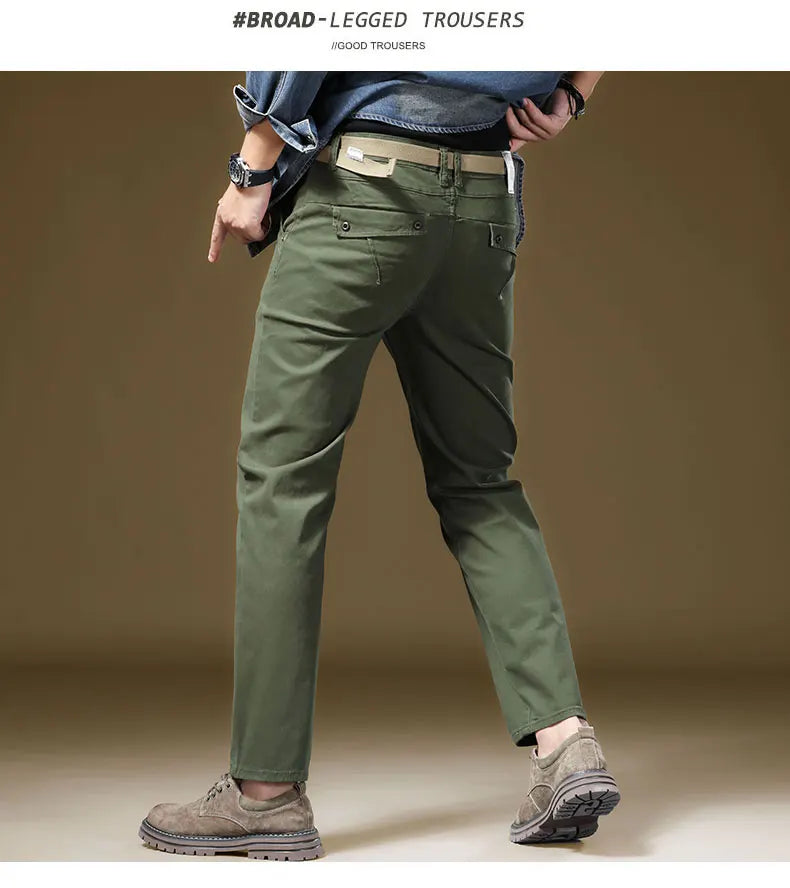 New in Quality Men's Pants Casual Straight Cotton Stretch Chino Trouser Male Classic Golf Slacks Formal Business Work Wear Khaki