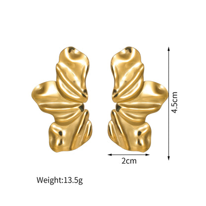 Seakissky Trendy Stainless Steel Stud Earrings Simple Symmetrical Leaves Flower Design Gorgeous High-quality Gifts For Women