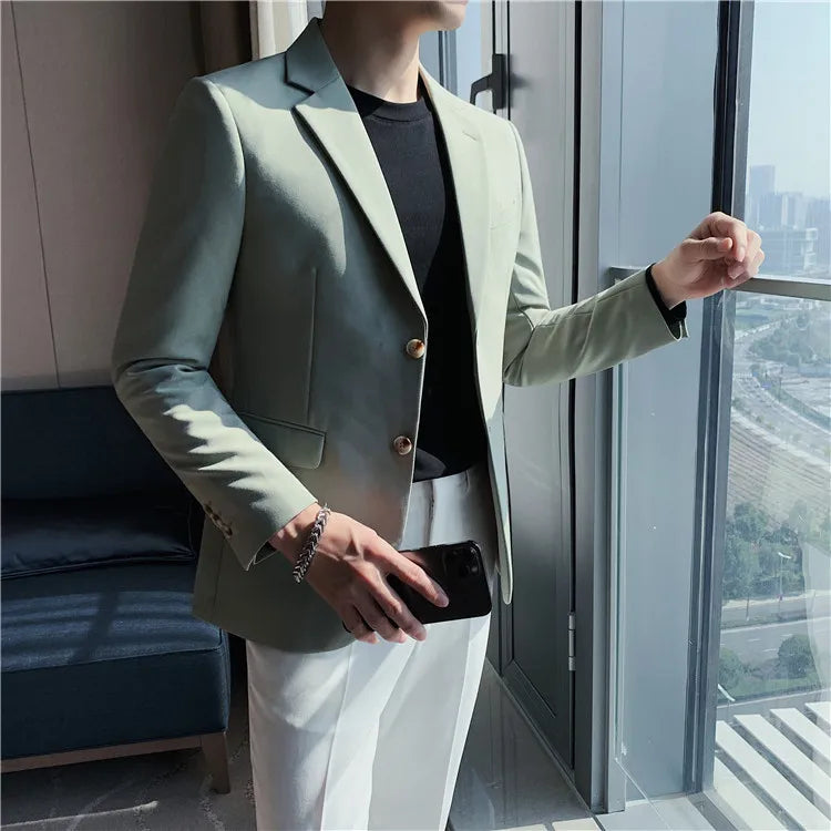 2025 High Quality Solid Single Button Casual Blazer Men's Korean Simple Business Elegant Fashion Party Slim Fit Suit Jacket 4XL