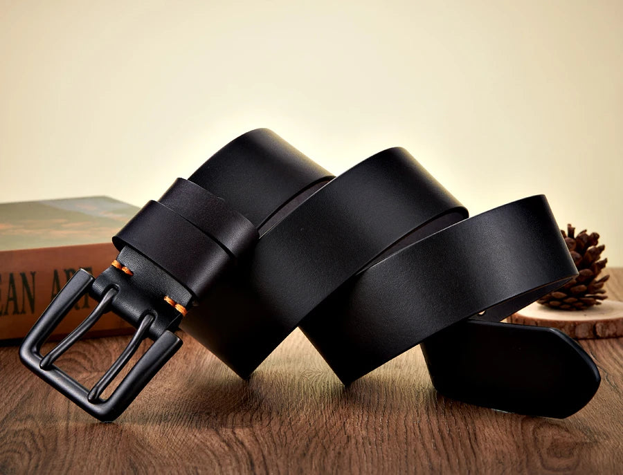 4.3cm Wide Thick Real Cowskin Genuine Leather Belt For Men High Quality Casual Male Belt Double Pin Buckle Cowboy Business Strap