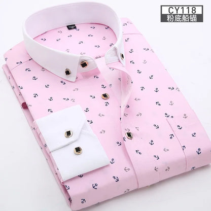 Men's new long sleeve shirt printed casual slim free ironing top Spring and summer trend fashion boy cool comfortable and neat