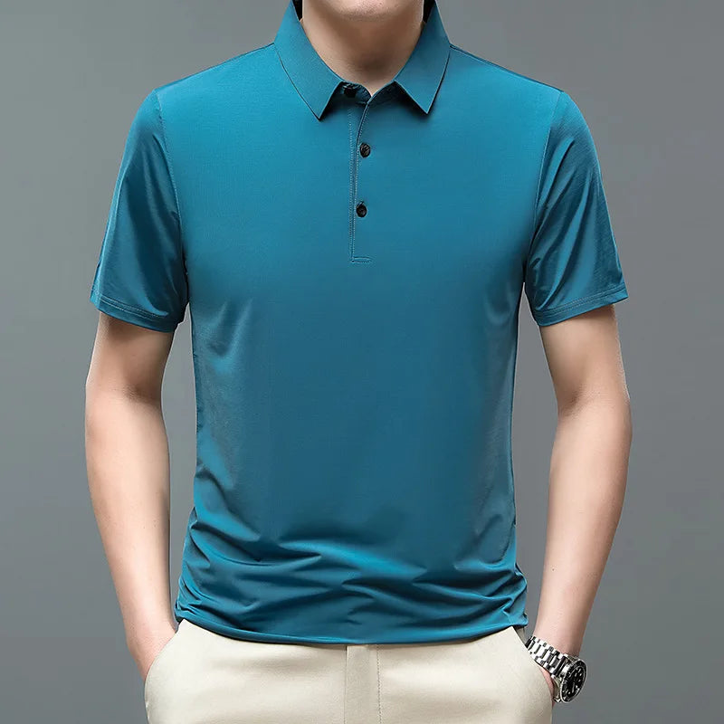 2023 Summer New Fashion Men's Solid Color Short-sleeved T-shirt Ice Silk Breathable Men's Business Casual Polo Shirt