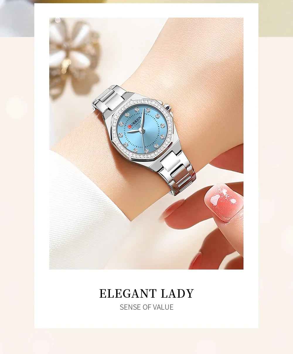 CURREN Original Diamond Watch for Women Fashion Elegant Stainless Steel Waterproof Quartz Wristwatch Luxury Ladies Dress Watches